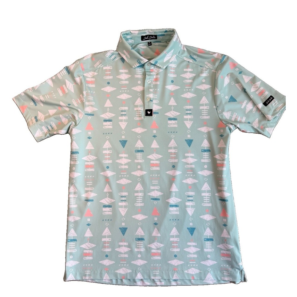Bad Birdie Shirt Men's Golf Polo Sz Medium Mint Green / Pink Performance Stretch